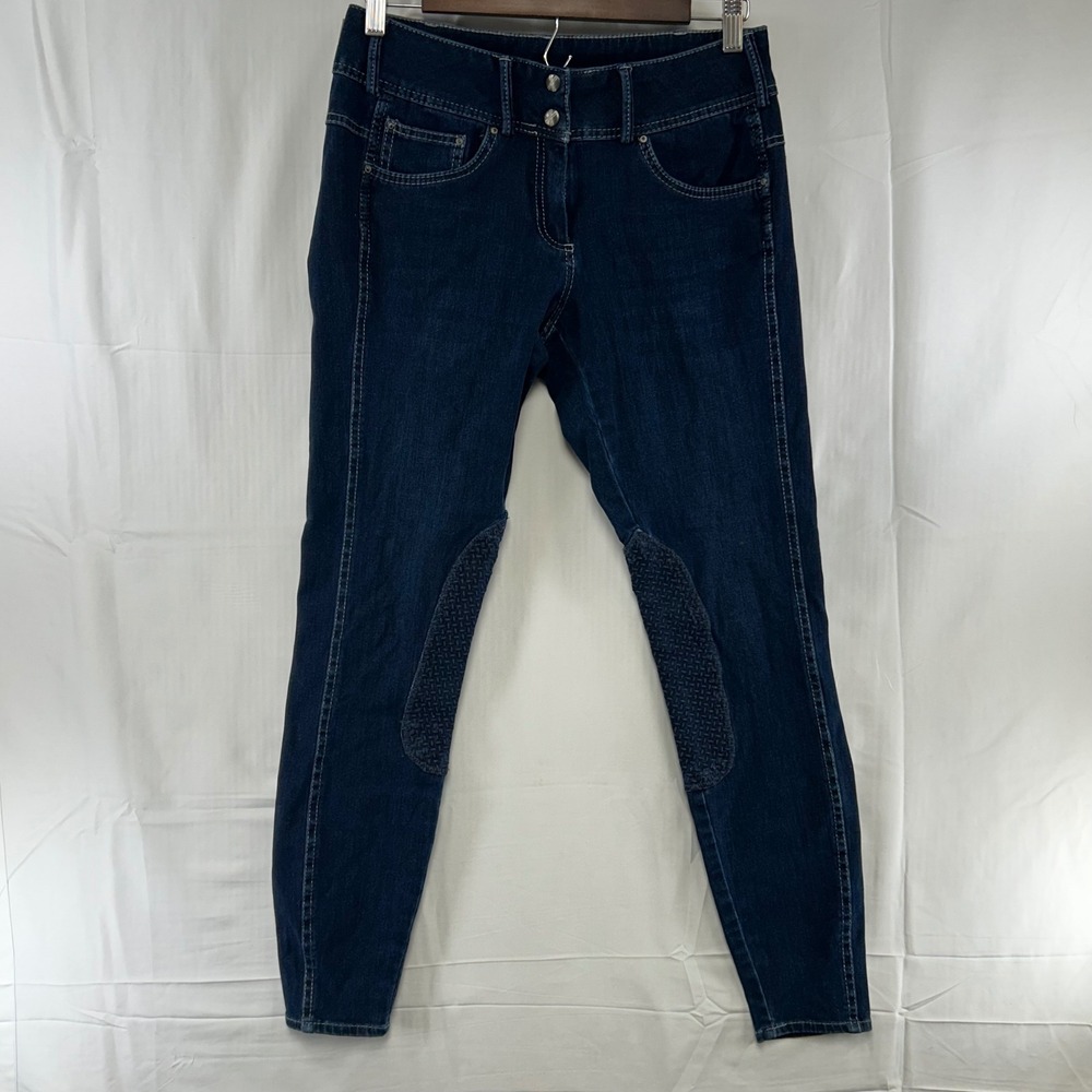 Goode Rider Equestrian Breeches Women 30L Dark Blue Knee Patch Denim
